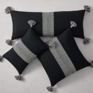 Alpaca RH Shams with Pom Poms 14x36 New with Tags Black